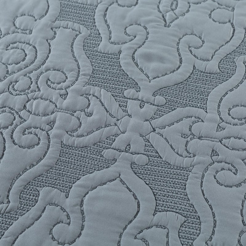 NEWLAKE Reversible Quilt Bedspread Embroidered Microfiber Coverlet Set,Jacquard Embossed Floral,Grey, King Size - Image 3